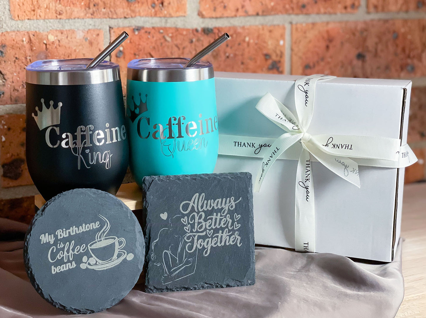 Personalized Tumbler and Slate coaster set- Perfect Gift for Couples