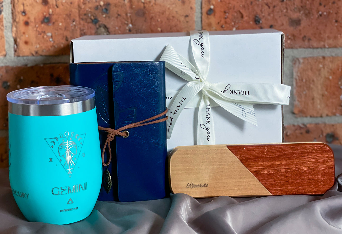 Personalized as per your Zodiac - Engraved Wine Tumbler, Travel Journal, Wooden case with pen