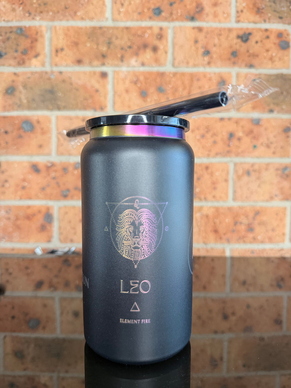 Leo tumbler, Leo gift, engraved stainless steel tumbler, black travel mug, zodiac gifts, personalized coffee cup.