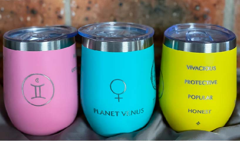 Personalized as per your Zodiac - Engraved Wine Tumbler, Travel Journal, Wooden case with pen