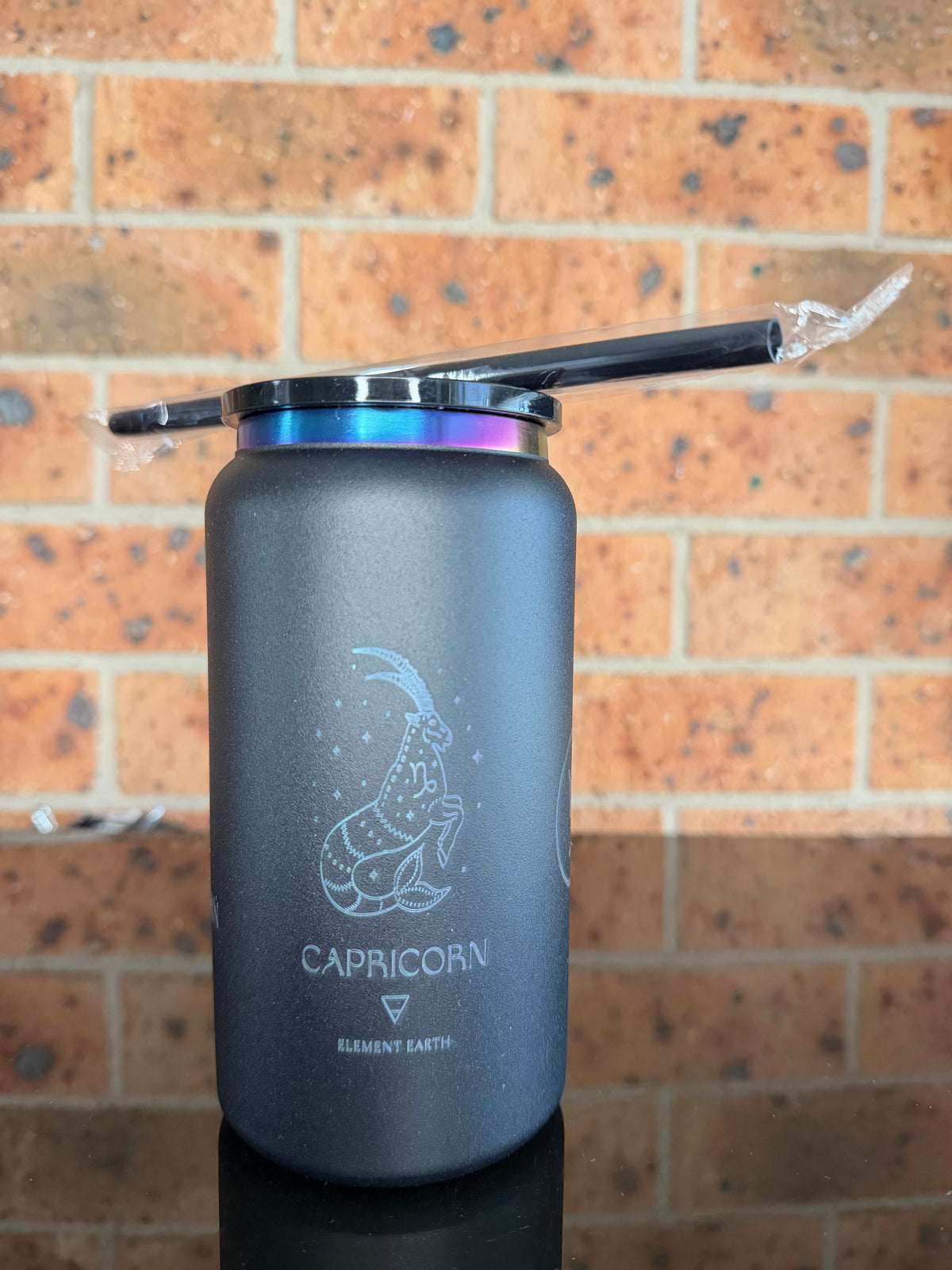 Capricorn tumbler, black travel mug, engraved Capricorn gift, astrology tumbler, personalized coffee cup.