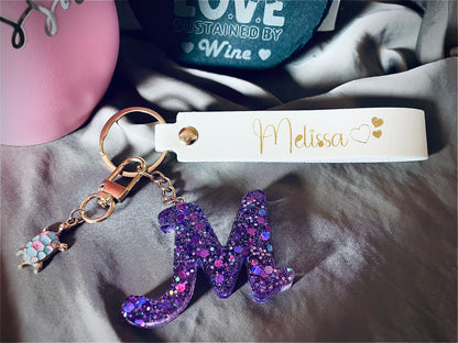 Personalised Engraved tumbler, Slate coaster and resin keychain letter M