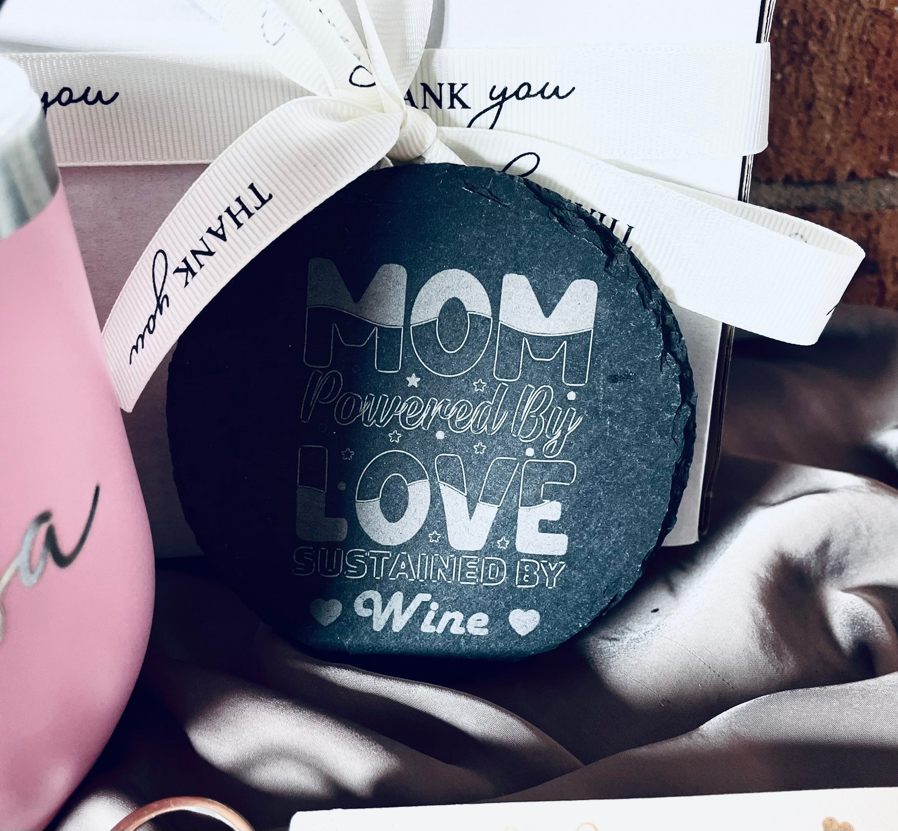 Personalised Engraved tumbler, Slate coaster and resin keychain
